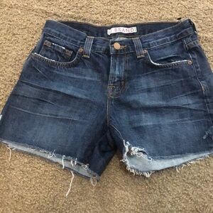 J. BRAND DARK DENIM DISTRESSED SHORTS